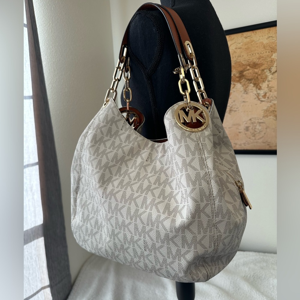 Michael Kors Beige Monogram Shoulder Bag